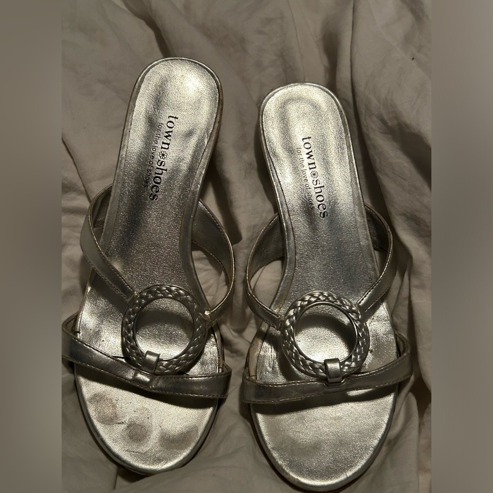 Silver kitten  heel sandals